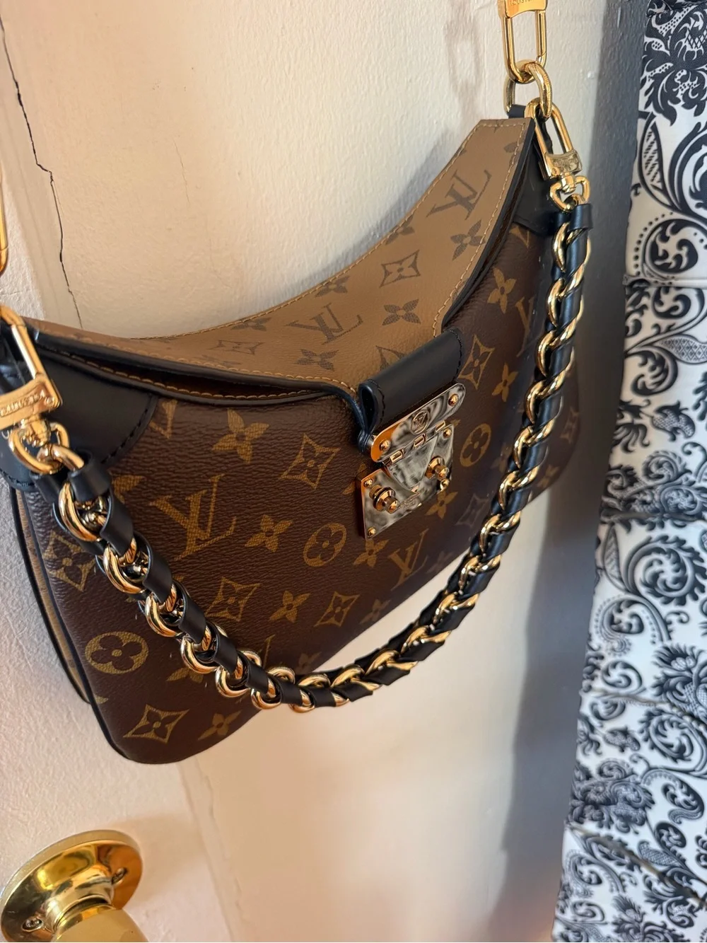 Louis Vuitton Monogram Canvas Shoulder Bag with Gold Hardware